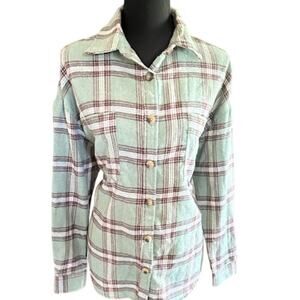 No Comment NY•LA Plaid Button Front Flannel Shirt –  Medium – Sage Green & Brown